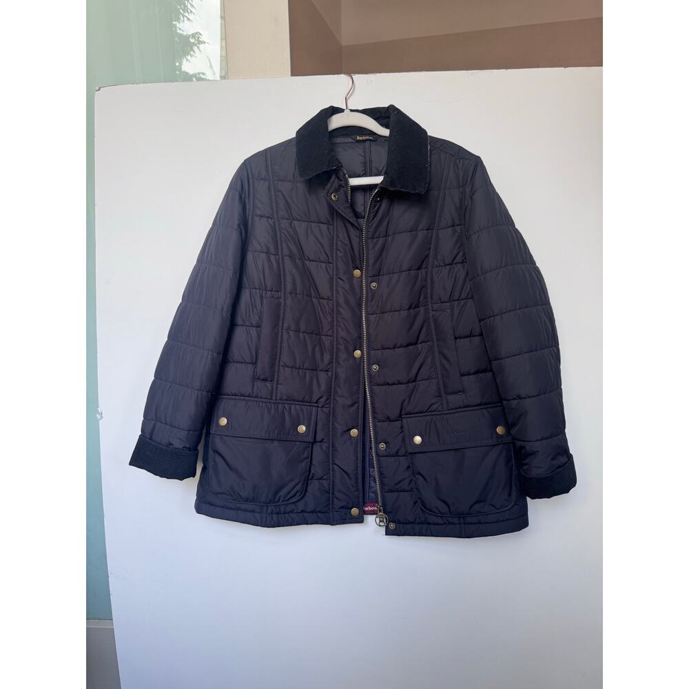 Barbour Winterton Quilted Utility Jacket Black Bird Owl Collar us 12 / uk 16 - Picture 1 of 7